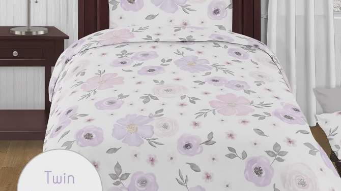 Sweet Jojo Designs Crib Bedding + BreathableBaby Breathable Mesh Liner Girl Watercolor Floral Purple Pink and Grey - 6pcs, 2 of 8, play video