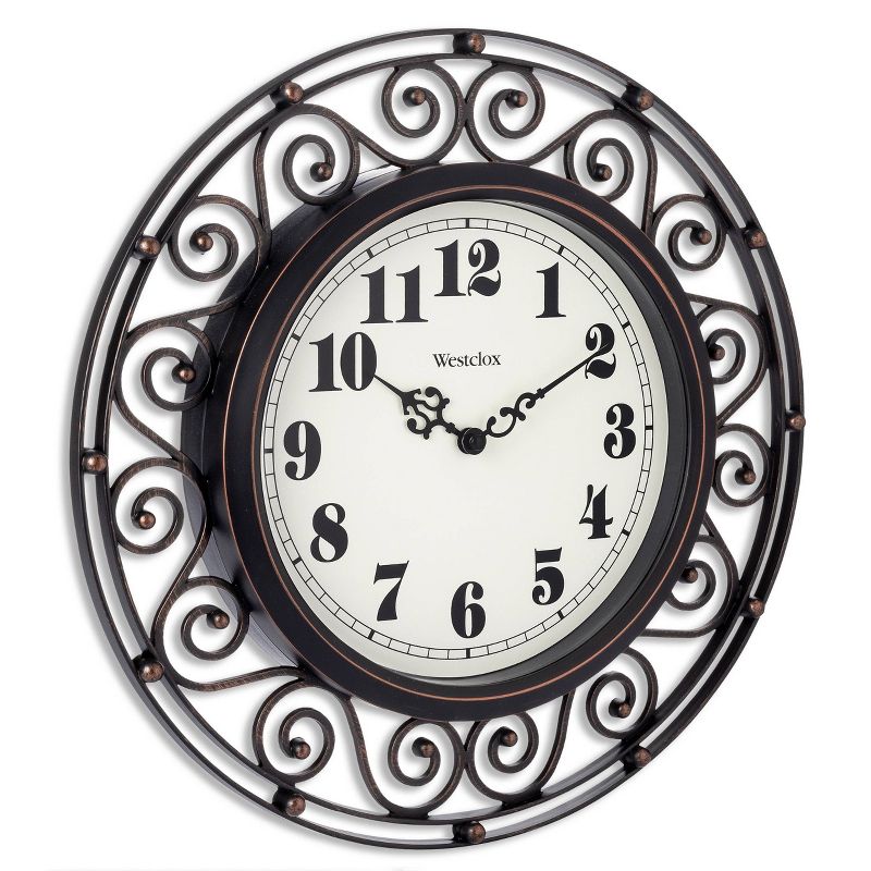 12&#34; Wrought Iron Style Round Wall Clock Black/Bronze-Westclox, 5 of 11