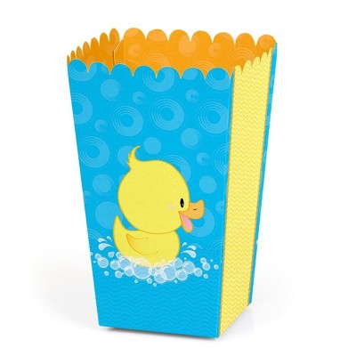 Big Dot of Happiness Ducky Duck - Baby Shower or Birthday Favor Popcorn Treat Boxes - Set of 12