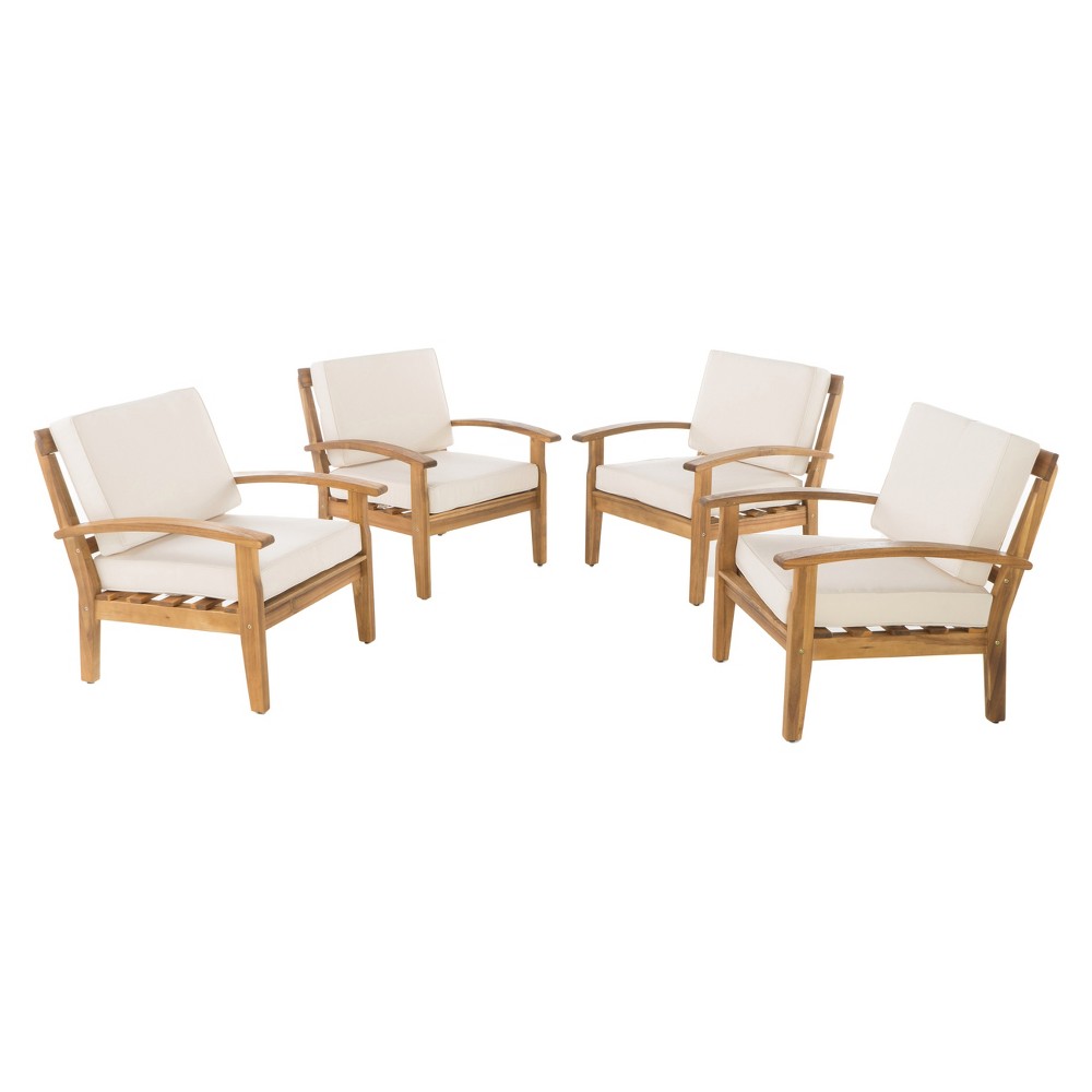 Photos - Garden Furniture Peyton 4pk Acacia Wood Patio Club Chairs w/ Cushions - Beige - Christopher