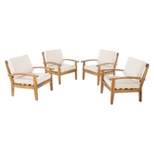 Peyton 4pk Acacia Wood Patio Club Chairs w/ Cushions - Beige - Christopher Knight Home