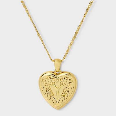 14K Gold Dipped Heart Charm Initial Necklace - A New Day™ Gold