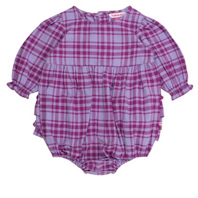 RuffleButts Baby Girls Woven Long Sleeve Bubble Romper