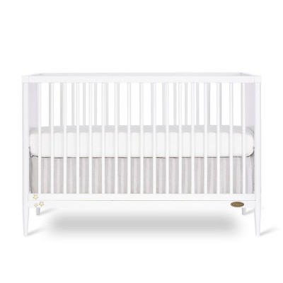 Dream On Me Moon Bear Reaching For The Stars 4 In 1 Modern Island Convertible Crib With Rounded Spindles Mural On One End Panel, White Finish