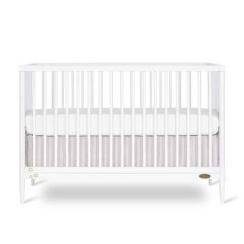 Dream On Me Moon Bear Reaching For The Stars 4 In 1 Modern Island Convertible Crib With Rounded Spindles Mural On One End Panel, White Finish