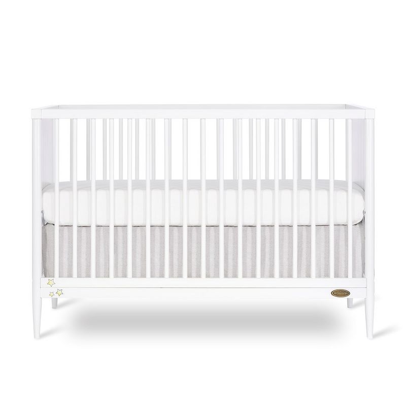 Dream On Me Moon Bear Reaching For The Stars 4 In 1 Modern Island Convertible Crib With Rounded Spindles Mural On One End Panel, White Finish, 1 of 8
