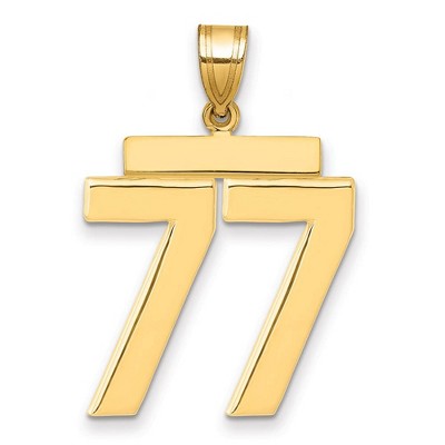 Black Bow Jewelry 14k Yellow Gold, Athletic Collection, Large Polished Number 77 Pendant
