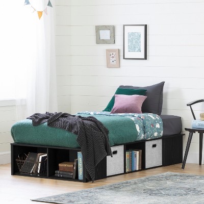HomeStock Flexible Platform Bed With Storage And Baskets, Twin,Black ...