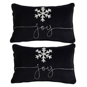 PAGED 18" x12" Pillows Set of 2, Velvet Bed Pillow with Patterns of "Joy" and "Frost", Throw Pillow for Christmas Halloween Holiday Decor - 1 of 4