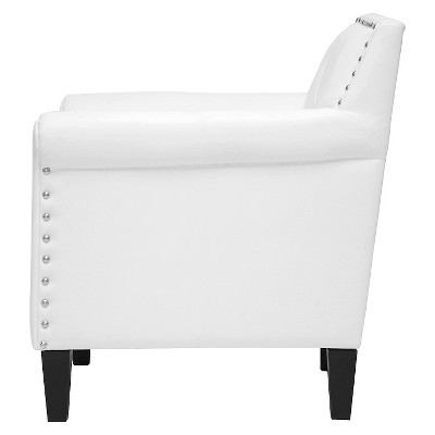 Thalassa Modern Armchair White - Baxton Studio: Faux Leather, Black Legs, Nailhead Trim