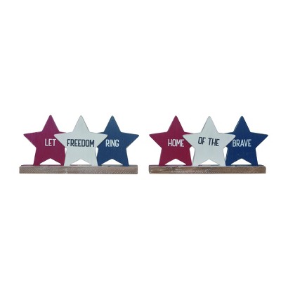 Transpac Wood 12.99 in. Multi Patriotic Layered Star Block Decor Set of 2