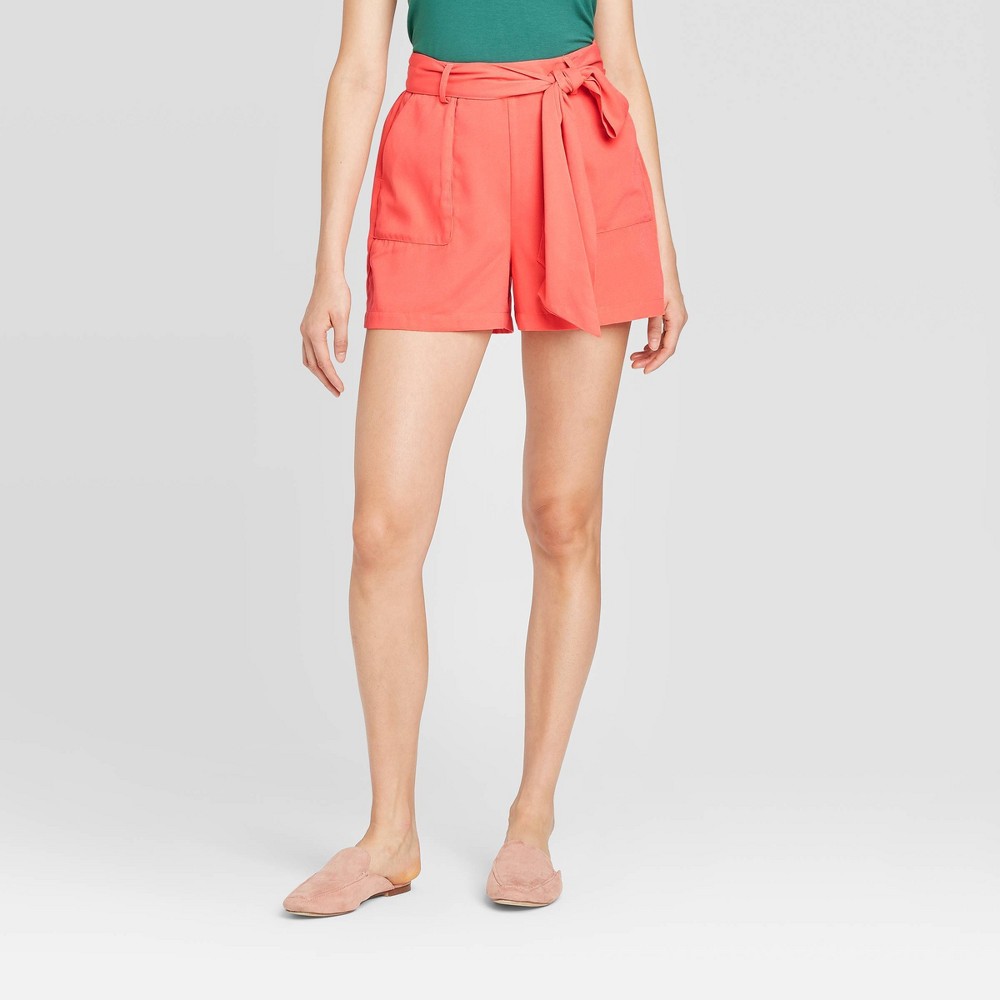 Women's Tie Waist Shorts - A New Day Coral XS, Pink was $19.99 now $13.99 (30.0% off)