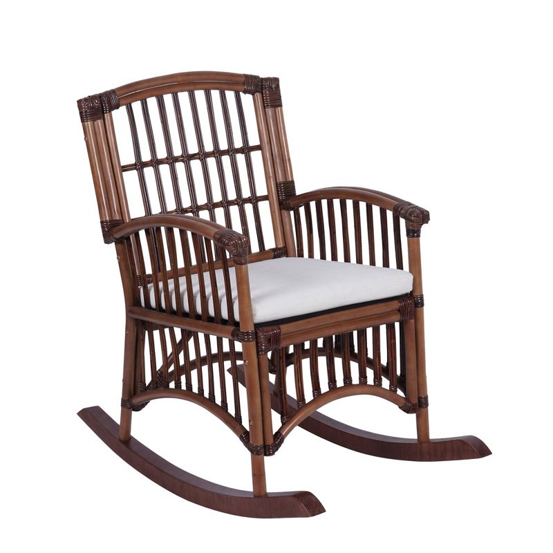 JONATHAN Y Swayze Bohemian Farmhouse Woven Rattan/Wood Rocking Chair, Cushion with Frame, 1 of 10