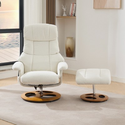 Chenille Recliner Chair with Ottoman, Massage & Heat, 360° Swivel, Adjustable Backrest, Remote Control, for Living Room or Office-Cuddlewood