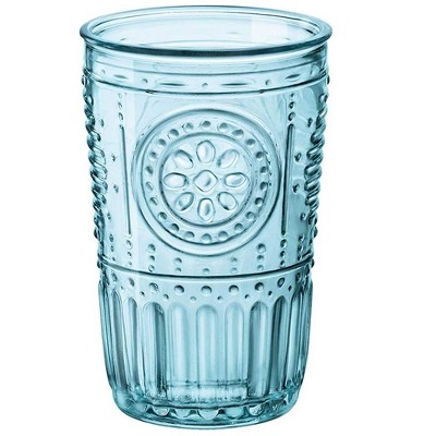 Light Blue Embossed Glass Water Tumbler Set, 11.5 oz, 4-Piece
