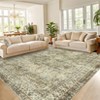 Vintage Machine Washable Rug for Living Room Non-Slip Non-Shedding Distressed Floral Printed Indoor Carpet - 2 of 4