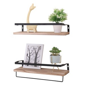 FONTOI Floating Storage Shelves Wall Mounted Set of 2, Hanging Shelf with Brackets for Collectibles, Photo, Decor, Natural Wood, 5.5"*3.5"*16.5" - 1 of 4
