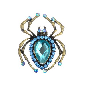 Anna-Kaci Women's Crystal Spider Brooch Pin with Blue Gemstone Accents - 1 of 4