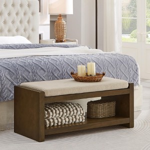 Accent Bench with Lower Shelf Shoe Rack, Padded Seating Bench, Modern Compact Bed End Bench with Storage - 1 of 4