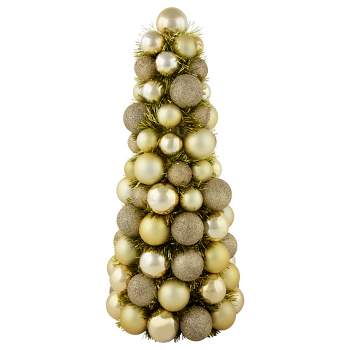 Northlight 15.75" Gold 3-Finish Shatterproof Ball Christmas Tree with Tinsel