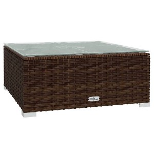 vidaXL Patio Table Outdoor Sofa Coffee Table with Glass Tabletop PE Rattan - Brown - 1 of 4