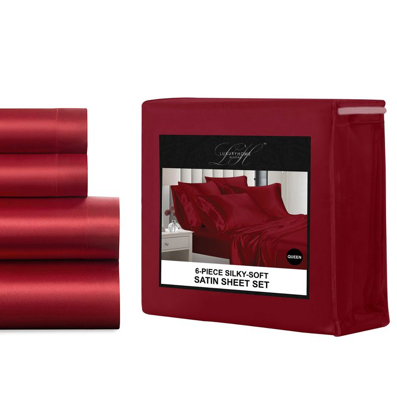 Cypress Luxury Linen Silky Smooth Satin Sweet Dreams 4 Piece Sheet Set - Red - Queen, 4 of 7