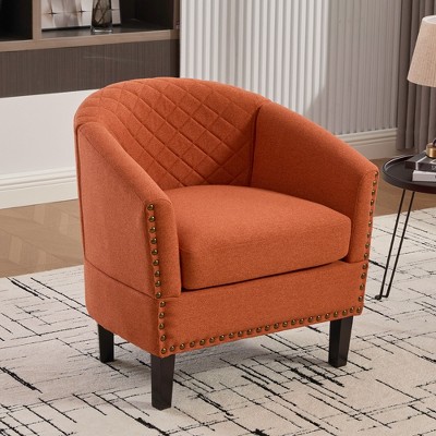 MOONMISS Faux Leather Accent Chair, Barrel Club Chair Upholstered Armchair for Living Room, Comfy Modern Arm Chair Bedroom Reading Seat