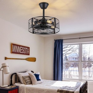 Kviflon 18 Inch Caged Ceiling Fan with Light,Reversible DC Motor,Remote Control for Timer Setting,6 Speed Wind,for Bedroom,Kitchen,Outdoors - 1 of 4