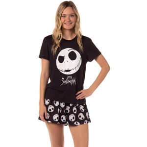 The Nightmare Before Christmas Women's Jack Skellington Sleep Pajama Set Black - 1 of 4
