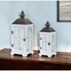 HomeRoots Set of Two White And Black Distressed Ornate Glass Wood And Metal Floor Lantern Candle Holders - 2 of 4