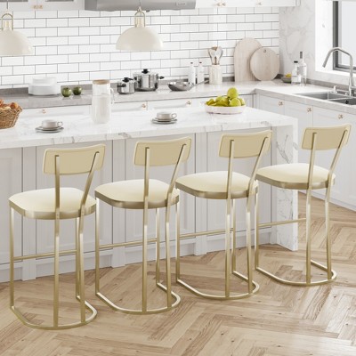 Garvee Bar Stools Set, Counter Height Bar Stools with Soft Velvet Upholstery & Metal Legs, Kitchen Island Stools with Back for Home Bar