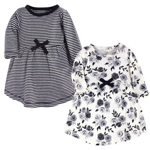 Touched by Nature Baby and Toddler Girl Organic Cotton Long-Sleeve Dresses 2pk, Black Floral - image 1 of 3