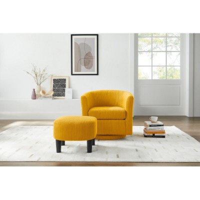 Yellow Swivel Accent Chair 360° Comfy Recliner Corduroy Arm Chair Single Sofa with Ottoman for Living Room Bedroom