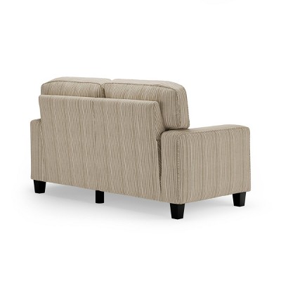 Beige Leather 61" Track Arm Loveseat with Pillow Back