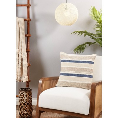 Beige and Navy Striped Cotton Throw Pillow