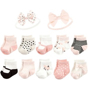 Hudson Baby Infant Girl Sock and Headband 12pc Set, Soft Pink Roses, 0-9 Months - 1 of 4