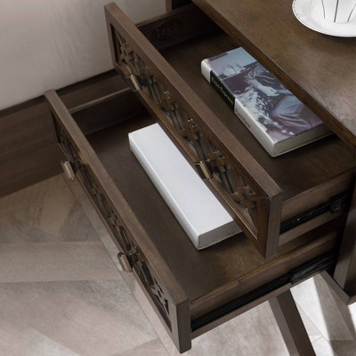 Walnut Mirrored Diamond Filigree 2-Drawer X Base Nightstand