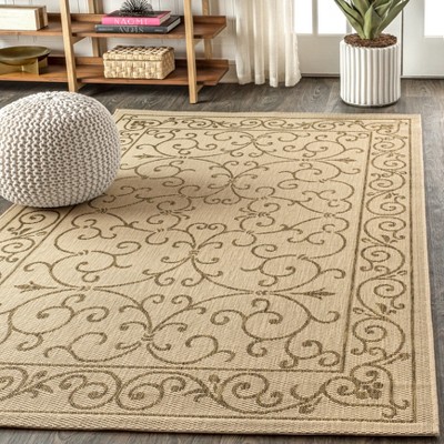 Charleston Vintage Ivory & Brown 9' x 12' Flatweave Outdoor Rug