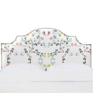 King Nail Button Notched Headboard in Kaleidoscope Floral Blush/White - Cloth & Co.