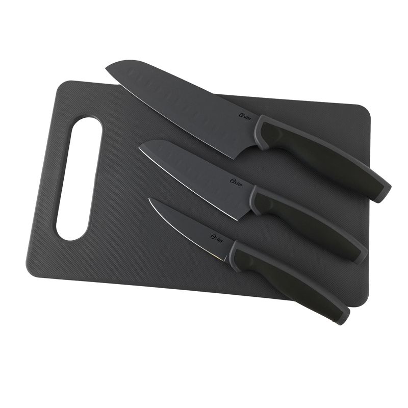 Oster 4 Piece Cutlery Knife Set with Cutting Board in Black, 3 of 6
