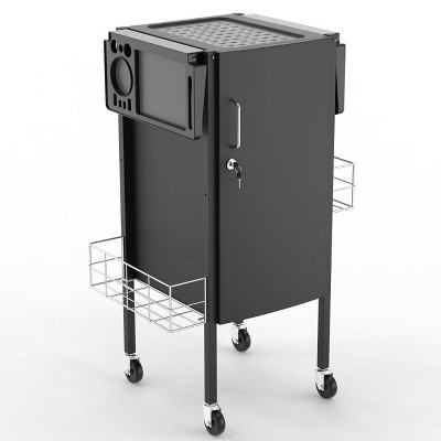 TASALON Lockable Metal Salon Trolley Cart With Folding Tray Holders, Metal Baskets And Wheels
