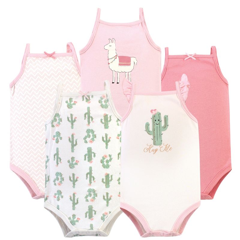 Hudson Baby Infant Girl Cotton Sleeveless Bodysuits 5pk, Pink Cactus, 1 of 8