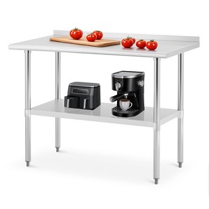 Stainless Steel Table, Heavy Duty Metal Commercial Prep Table With Open Storage Shelves And Back Panel, Suitable For Restaurant Kitchens, Home Hotels - 1 of 4