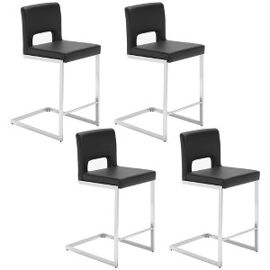 26" H Bar Stools Set of 4 - Modern PU Leather Barstools with Hollow Back, Upholstered Armless Kitchen Island Stools, Black with Chrome Metal Frame - 1 of 4