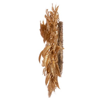Gold Glitter Artificial Gardenia Wreath for Indoor/Outdoor Decor
