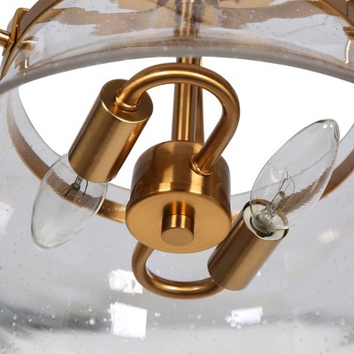 Auisre 2-Light Polished Gold Drum LED Semi-Flush Mount with Seeded Glass