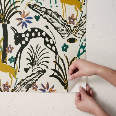Cream Jungle Animals Peel and Stick Vinyl Wallpaper