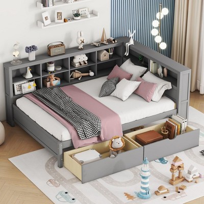 NicBex Full Daybed with Storage 83.9" Morden Daybed with 2 Storage Drawers, Storage Cabinets and USB Ports for Apartment