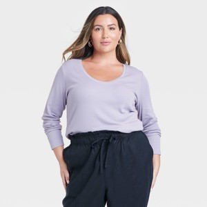 Women's Slim Fit Long Sleeve Scoop Neck Ribbed T-Shirt - A New Day™ - 1 of 3