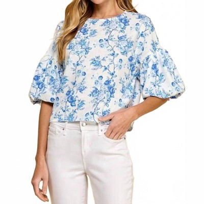 Women's Wo's Floral Print Puffed Sleeve Top - TCEC